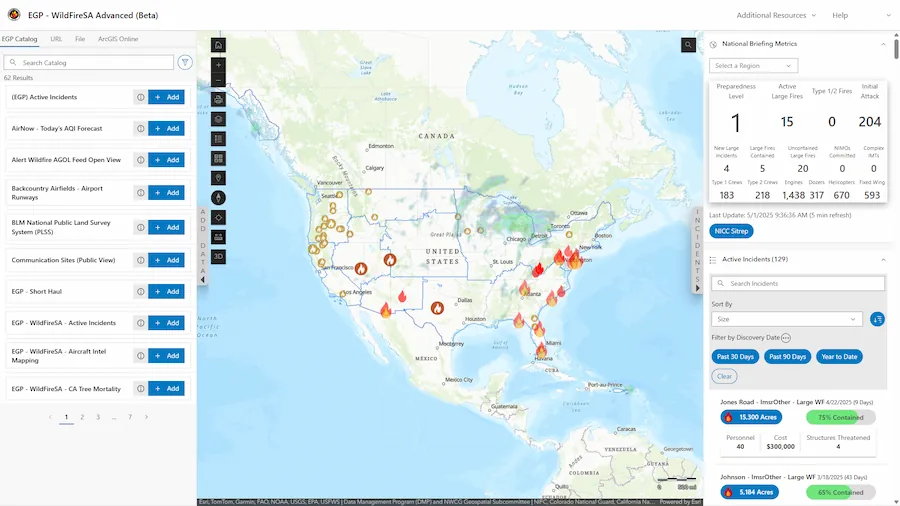 screenshot of the WildFireSA Advanced application