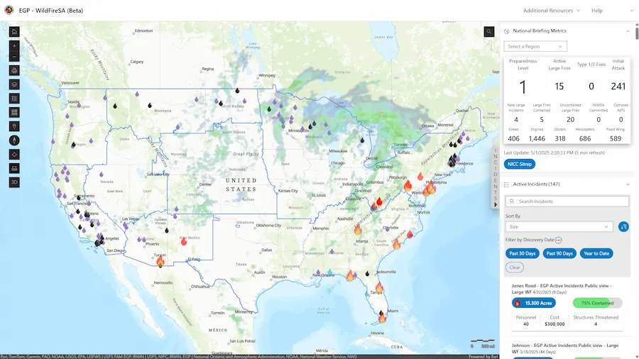 screenshot of the WildFireSA application